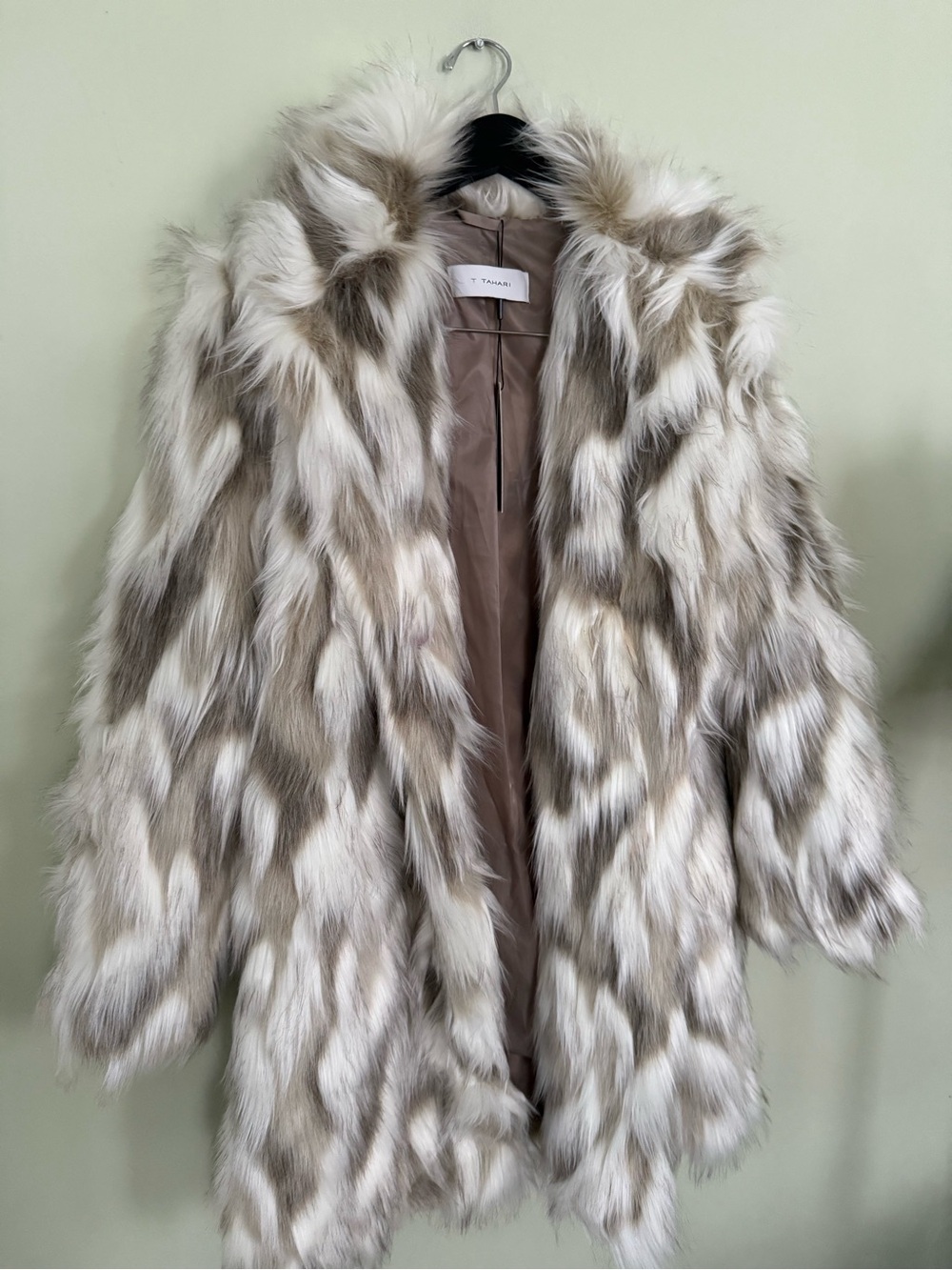 Elie Tahari Cream and Brown Faux Fur Coat - Picture 6 of 9